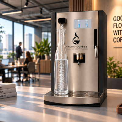 HYDRO-COFFEE Wasserfilter und Kaffeemaschine im Büro beim automatischen Befüllen einer Wasserkaraffe